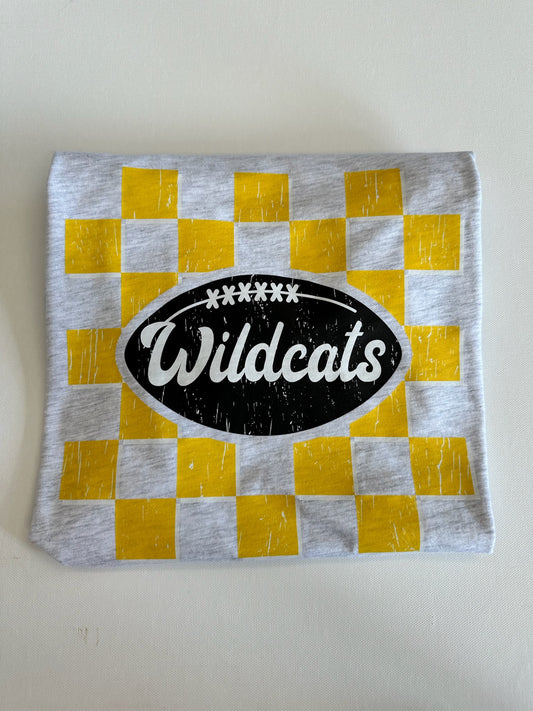 Yellow Gold Wildcats Checkered Football Spirit Tee