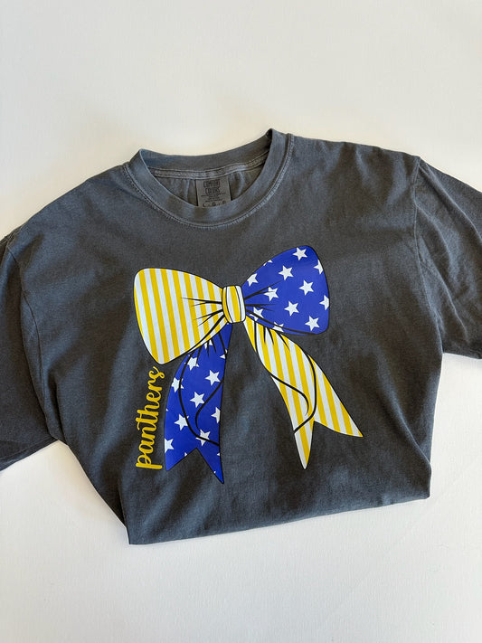 Yellow/Blue Panthers Stars and Stripes Bow Spirit Tee