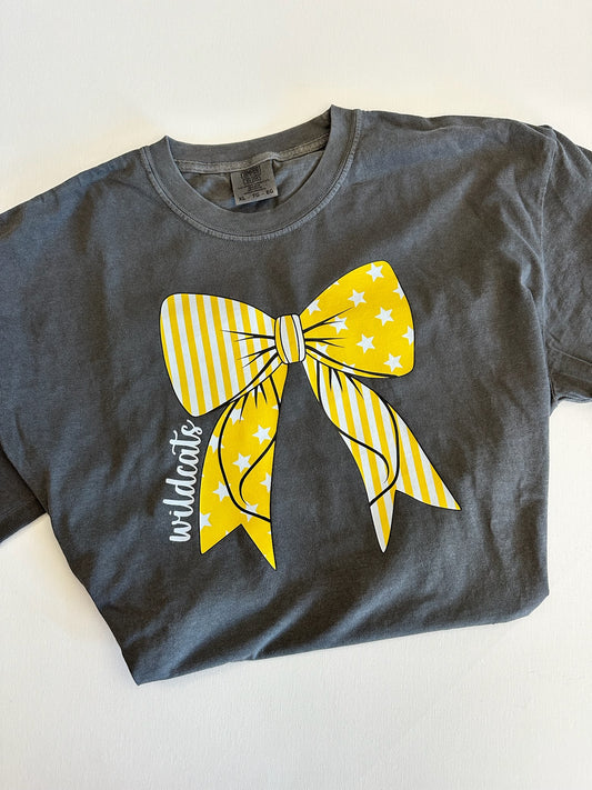 Yellow Gold Wildcats Stars and Stripes Bow Spirit Tee