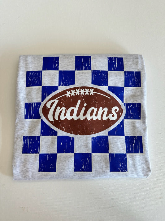 Blue Indians Checkered Football Spirit Tee