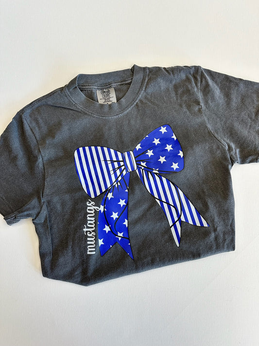 Blue Mustangs Stars and Stripes Bow Spirit Tee