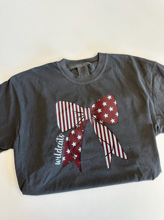 Maroon Wildcats Stars and Stripes Bow Spirit Tee