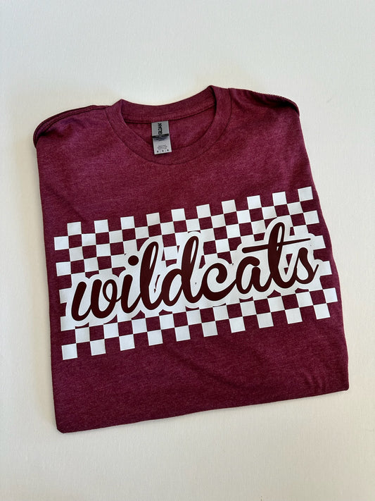 Maroon Wildcats Checkered Script Spirit Tee