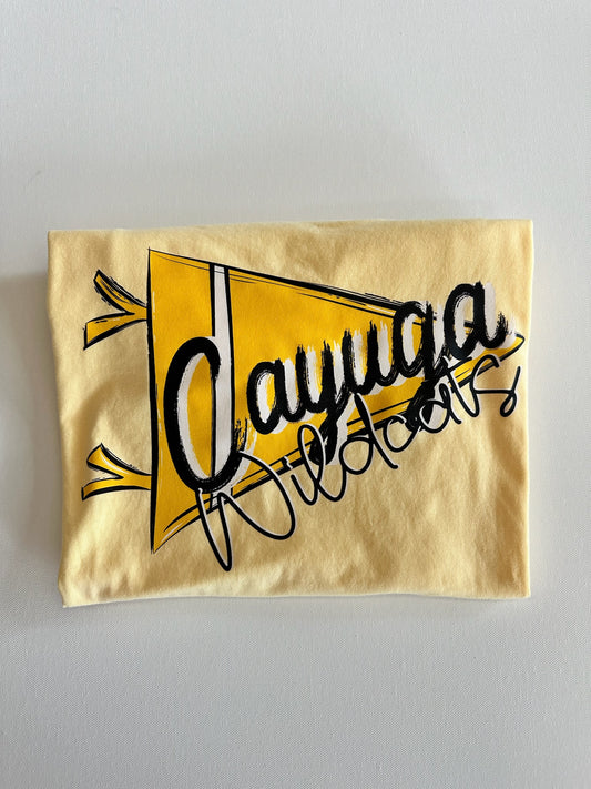 Cayuga Wildcats Script Pennant Spirit Tee