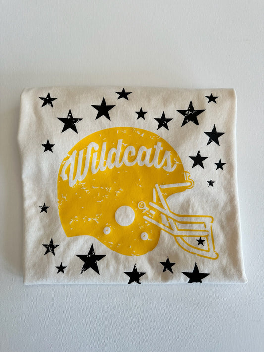 Yellow Gold Wildcats Football Helmet Spirit Tee