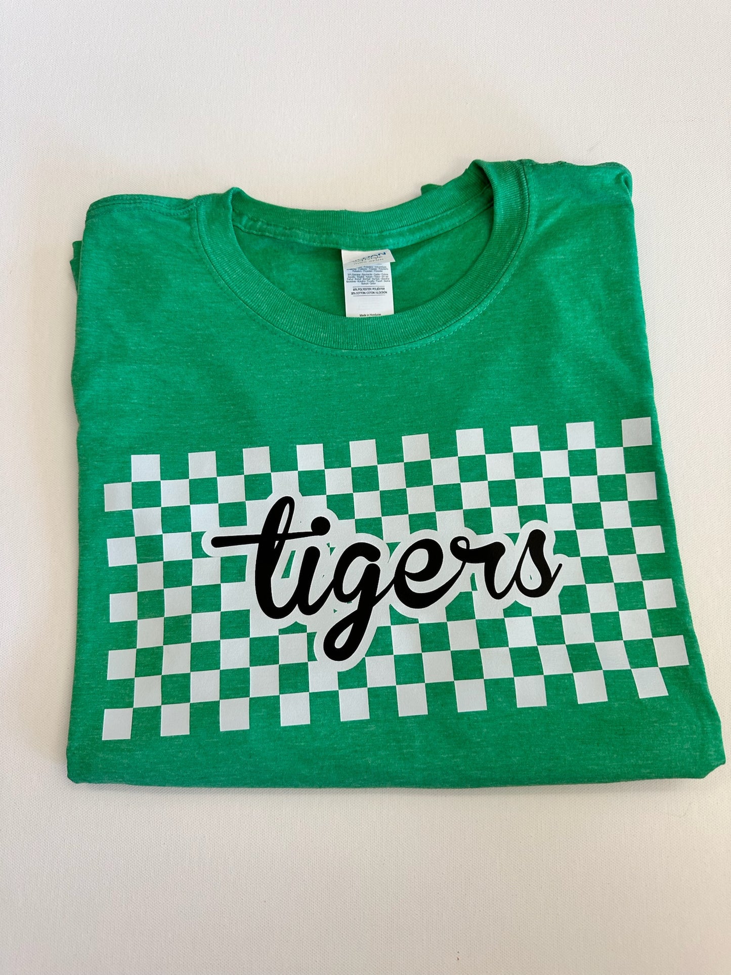 Green Tigers Checkered Script Spirit Tee