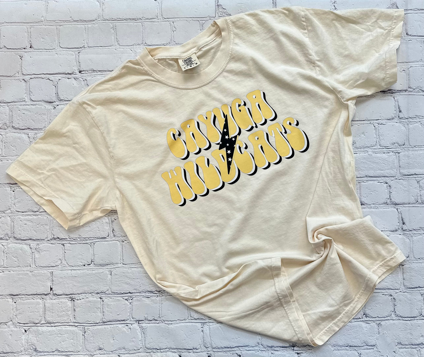 Cayuga Wildcats Retro Lightning Bolt Spirit Tee