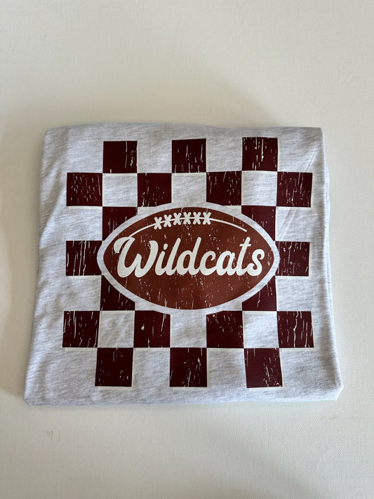 Maroon Wildcats Checkered Football Spirit Tee