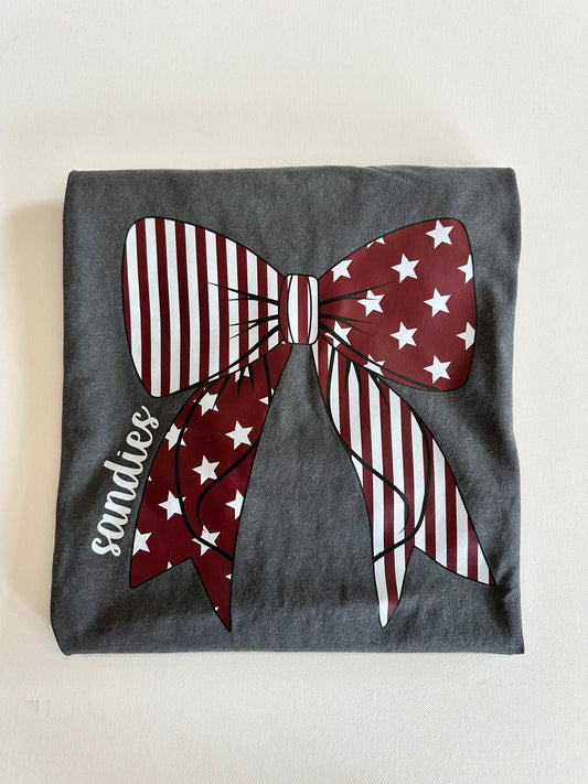 Maroon Sandies Stars and Stripes Bow Spirit Tee