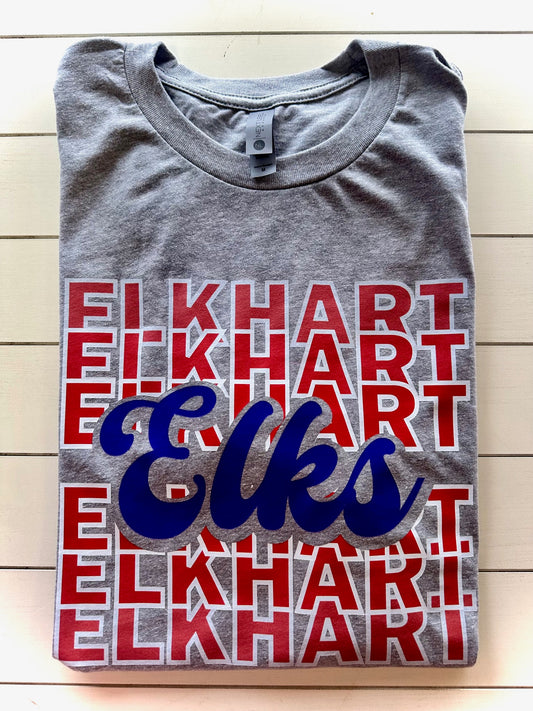 Elkhart Elks Retro Repeating Fade (color) Spirit Tee