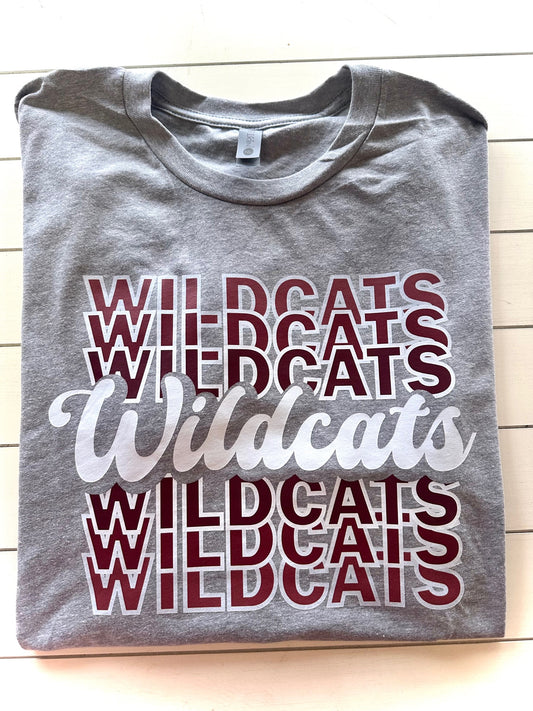 Palestine Wildcats Retro Repeating Fade (color) Spirit Tee