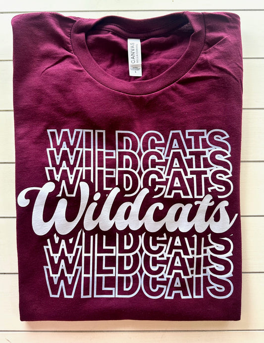 Palestine Wildcats Retro Repeating Fade (white) Spirit Tee