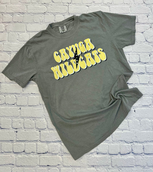 Cayuga Wildcats Retro Lightning Bolt Spirit Tee