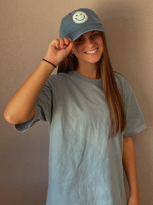 Caribbean Blue Mint Glitter Smiley Face Patch Unstructured Hat