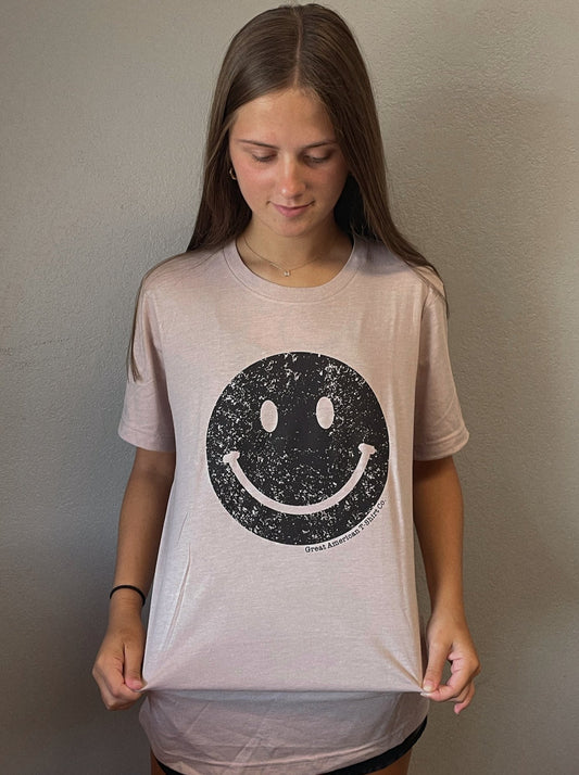 Heather Pink Smiley Face Graphic Tee
