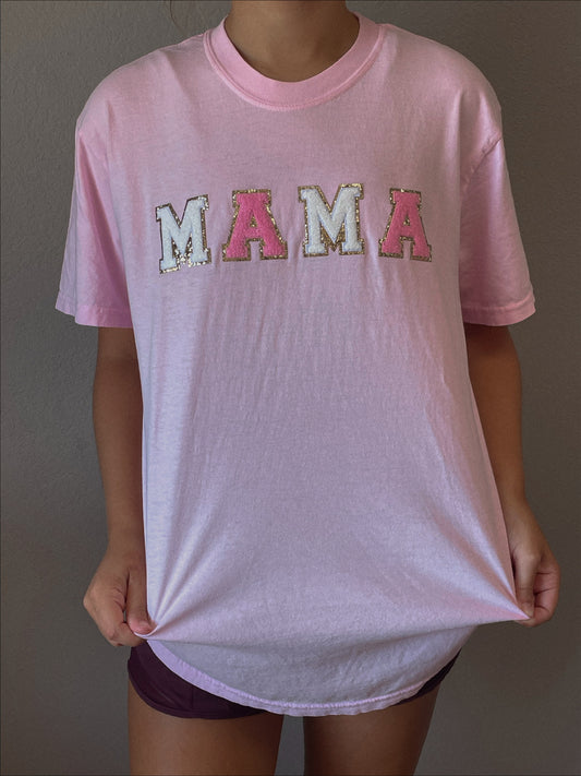 Light Pink Mama Glitter Patch Graphic Tee