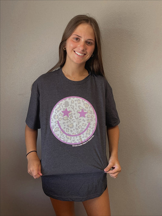 Leopard Smiley Face Graphic Tee