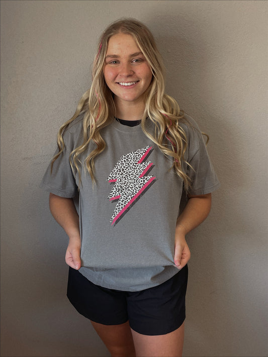 Grey Leopard Lightning Bolt Graphic Tee