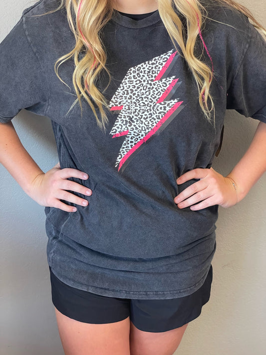 Vintage Black Leopard Lightning Bolt Graphic Tee