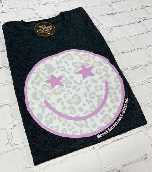 Leopard Smiley Face Graphic Tee