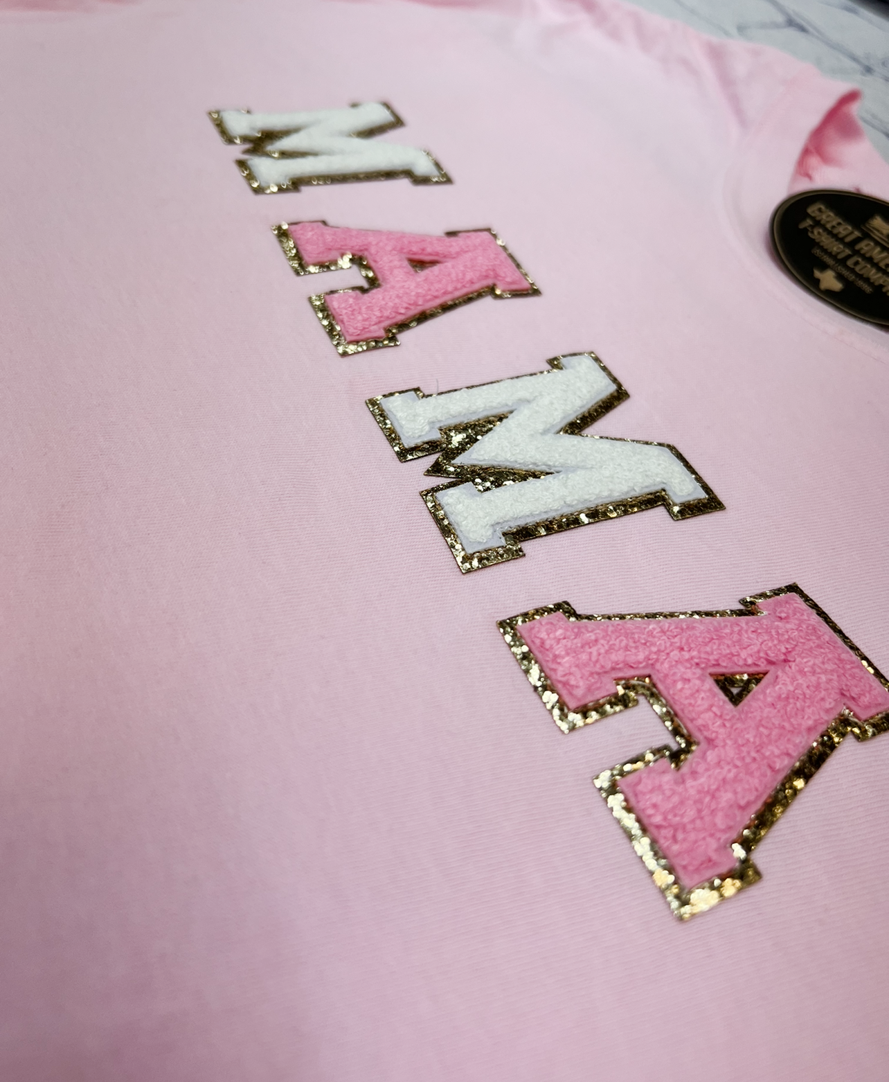 Light Pink Mama Glitter Patch Graphic Tee