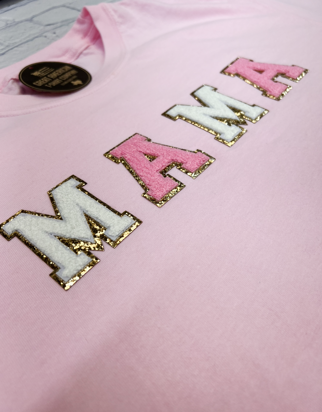 Light Pink Mama Glitter Patch Graphic Tee