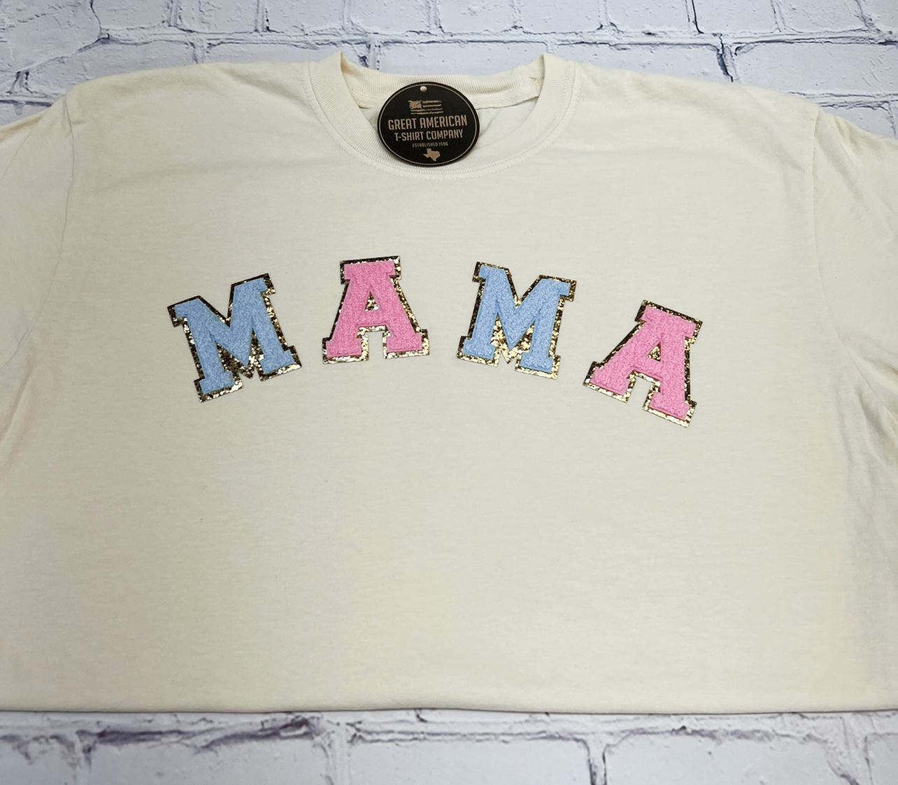 Pink and Blue Ivory Mama Glitter Patch Graphic Tee