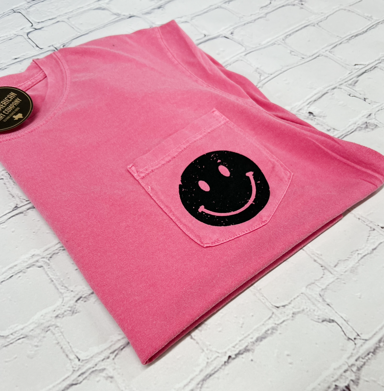 Hot Pink Pocket Smiley Face Graphic Tee