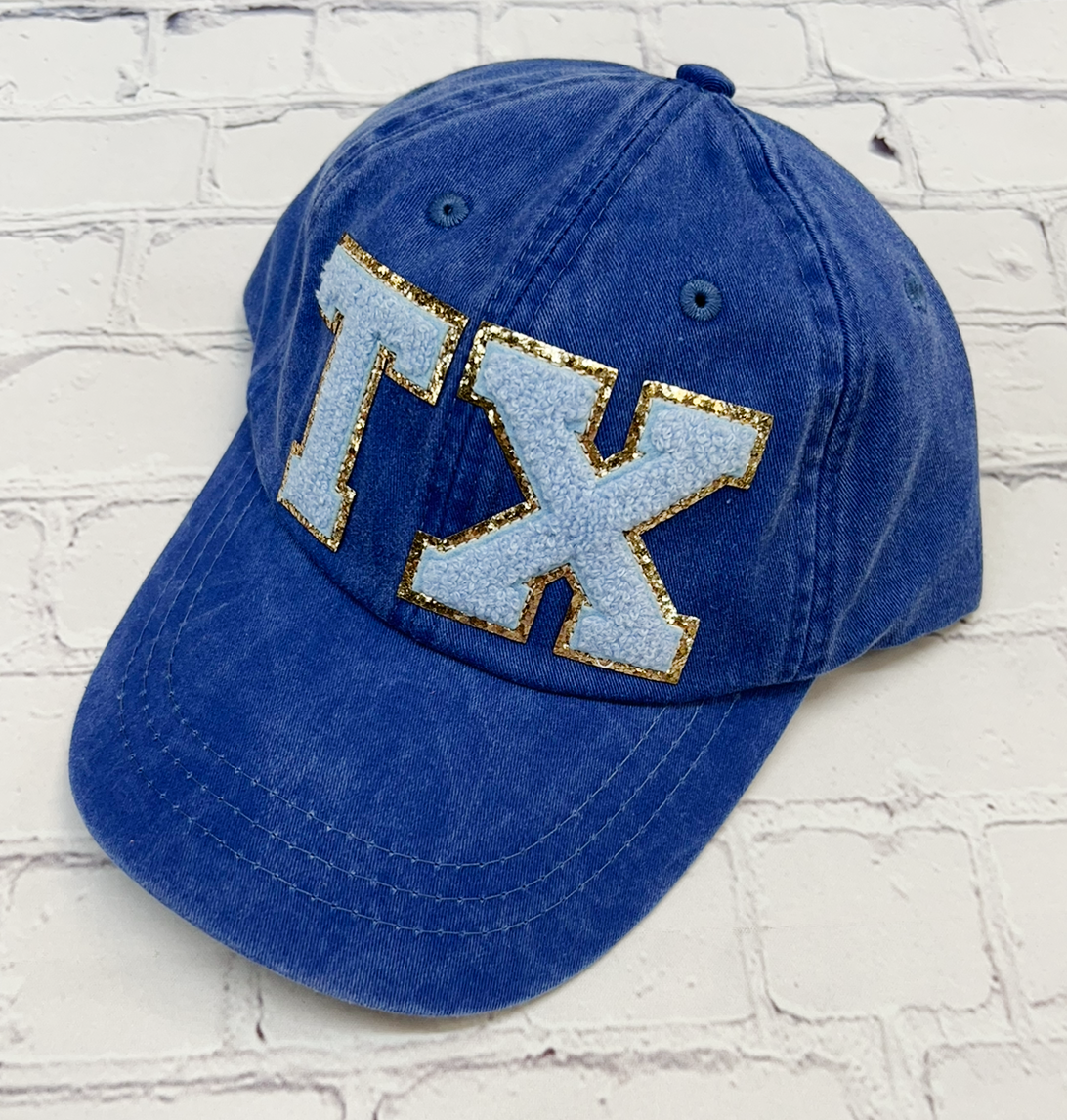 Royal Blue TX Glitter Letter Patch Unstructured Hat