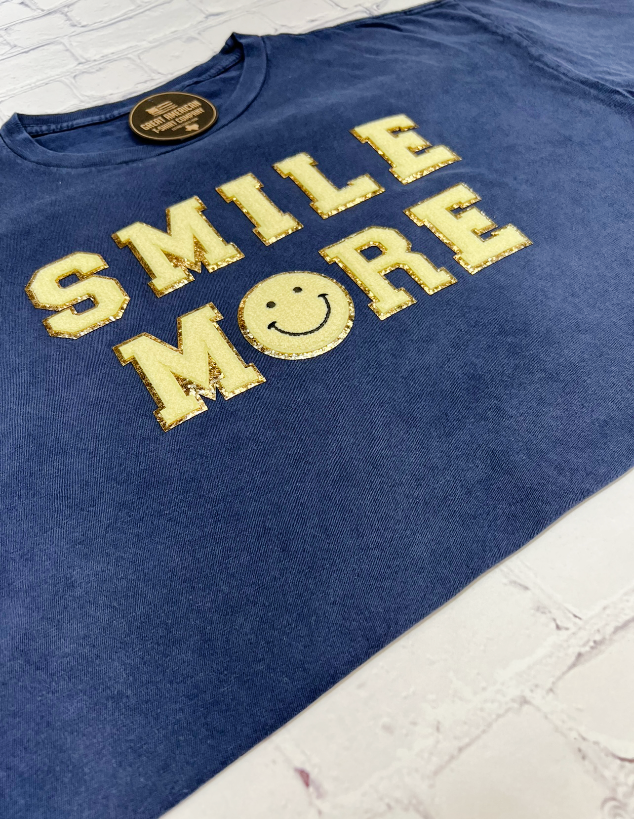 Smile More Glitter Patch Graphic Tee