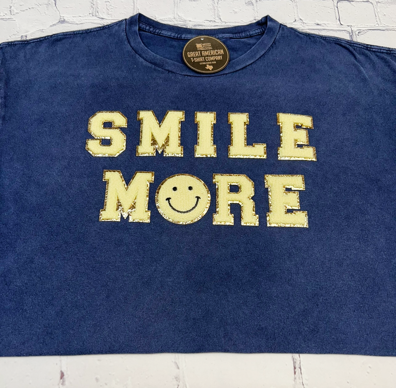 Smile More Glitter Patch Graphic Tee