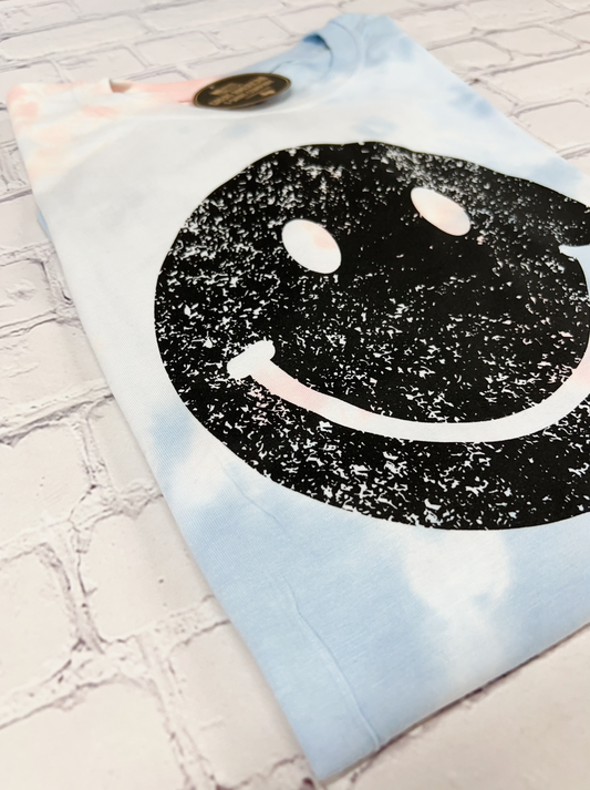 Smiley Face Coral Tie Dye Graphic Tee
