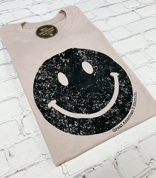 Heather Pink Smiley Face Graphic Tee
