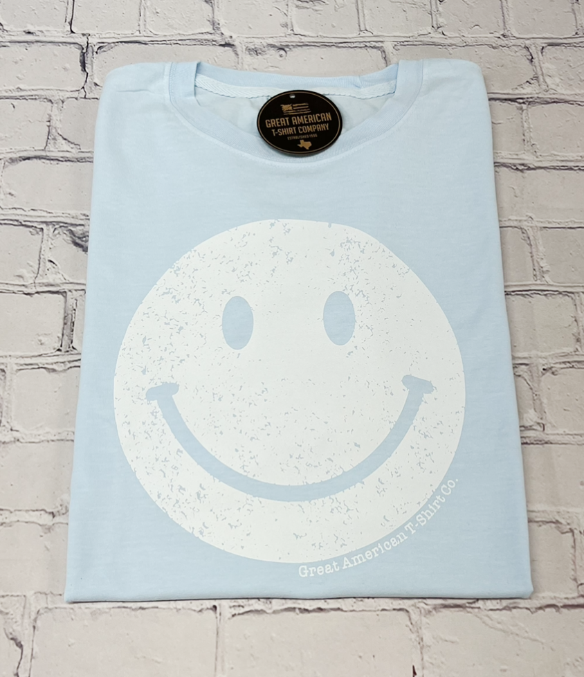 Light Blue Smiley Face Graphic Tee