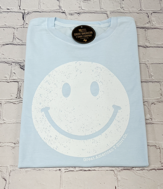 Light Blue Smiley Face Graphic Tee