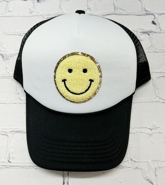 Glitter Smiley Face Patch Foam Hat
