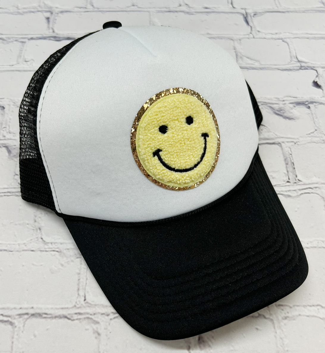 Glitter Smiley Face Patch Foam Hat