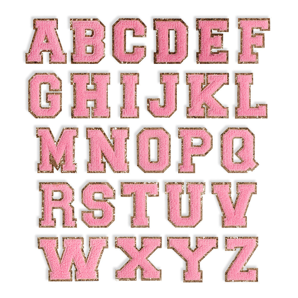 Personalized Neon Pink Light Pink Glitter Initial Letter Patch Unstructured Hat