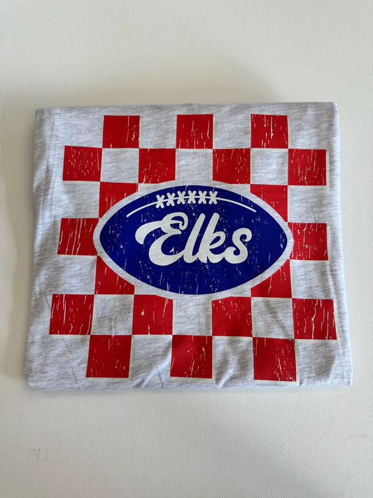 Red/Blue Elks Checkered Football Spirit Tee