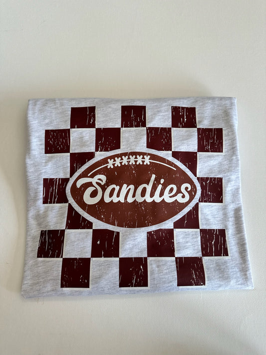 Maroon Sandies Checkered Football Spirit Tee