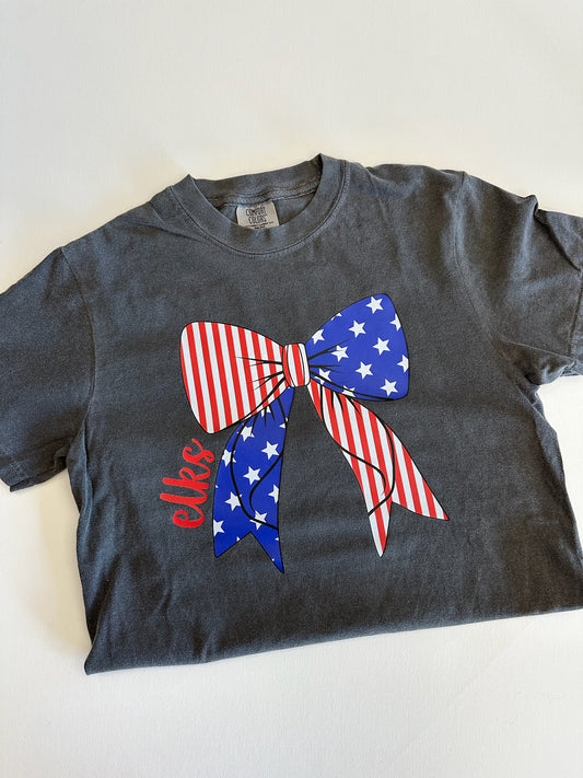 Red/Blue Elks Stars and Stripes Bow Spirit Tee