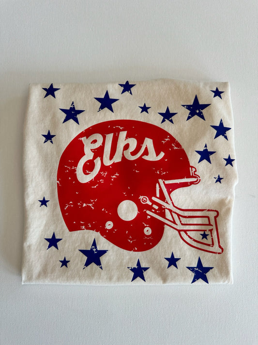 Red/Blue Elks Football Helmet Spirit Tee