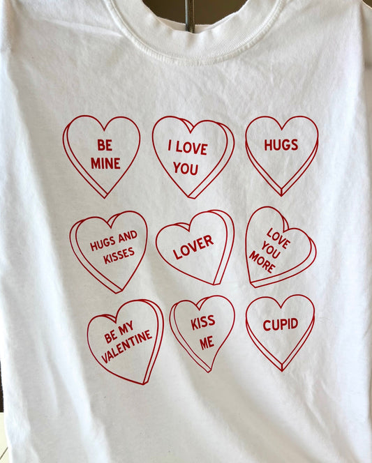 Candy Hearts Grid - Valentine Graphic Tee