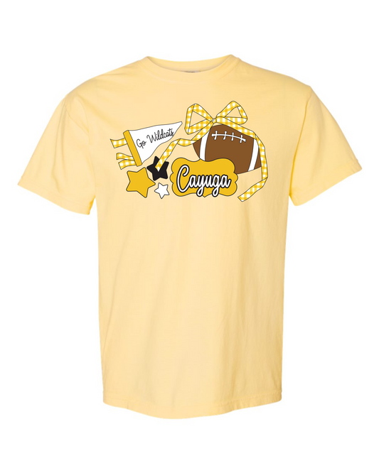 Gingham Bow Football Spirit Graphic Tee - Cayuga