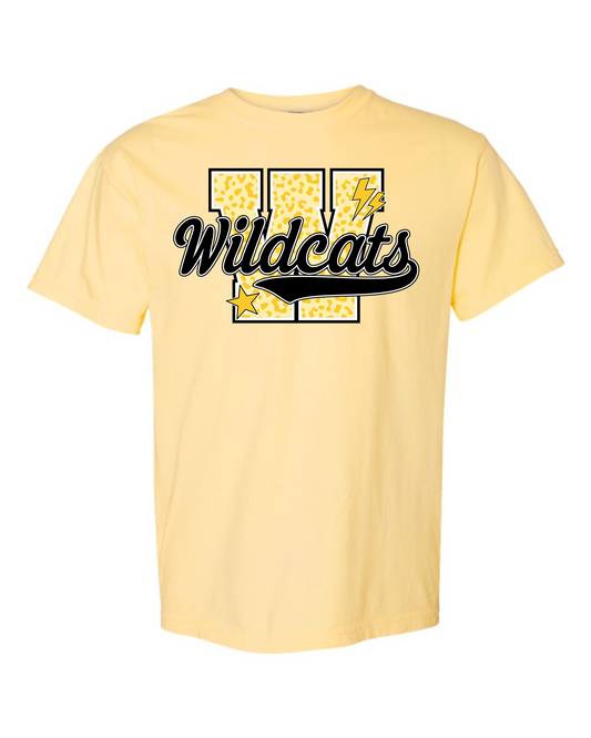 Leopard Print Initial Spirit Graphic Tee - Cayuga Wildcats