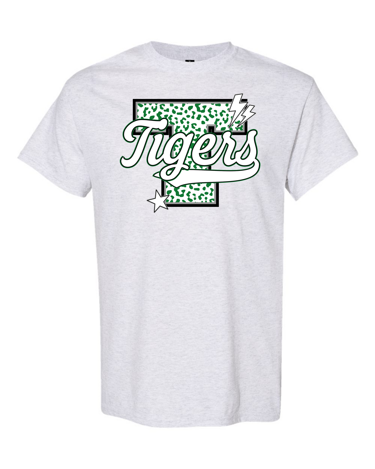 Leopard Print Initial Spirit Graphic Tee - Neches Tigers