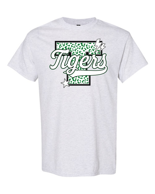 Leopard Print Initial Spirit Graphic Tee - Neches Tigers