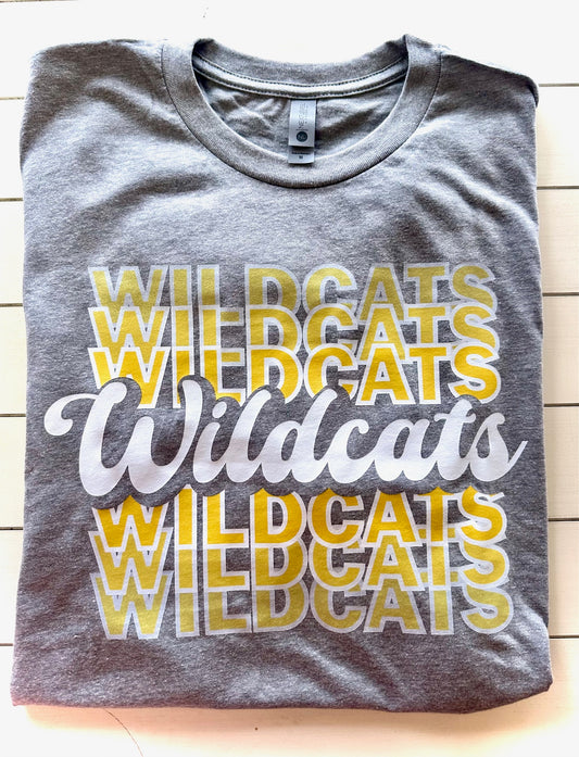 Cayuga Wildcats Retro Repeating Fade (color) Spirit Tee