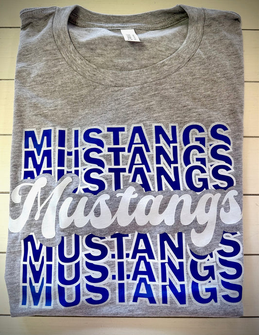 Slocum Mustangs Retro Repeating (color) Spirit Tee