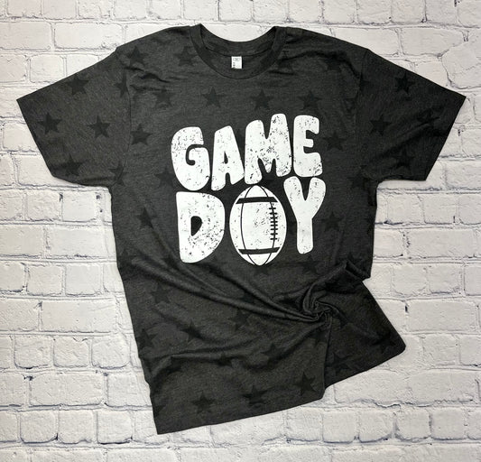 Football Game Day Stars Graphic Tee - Black